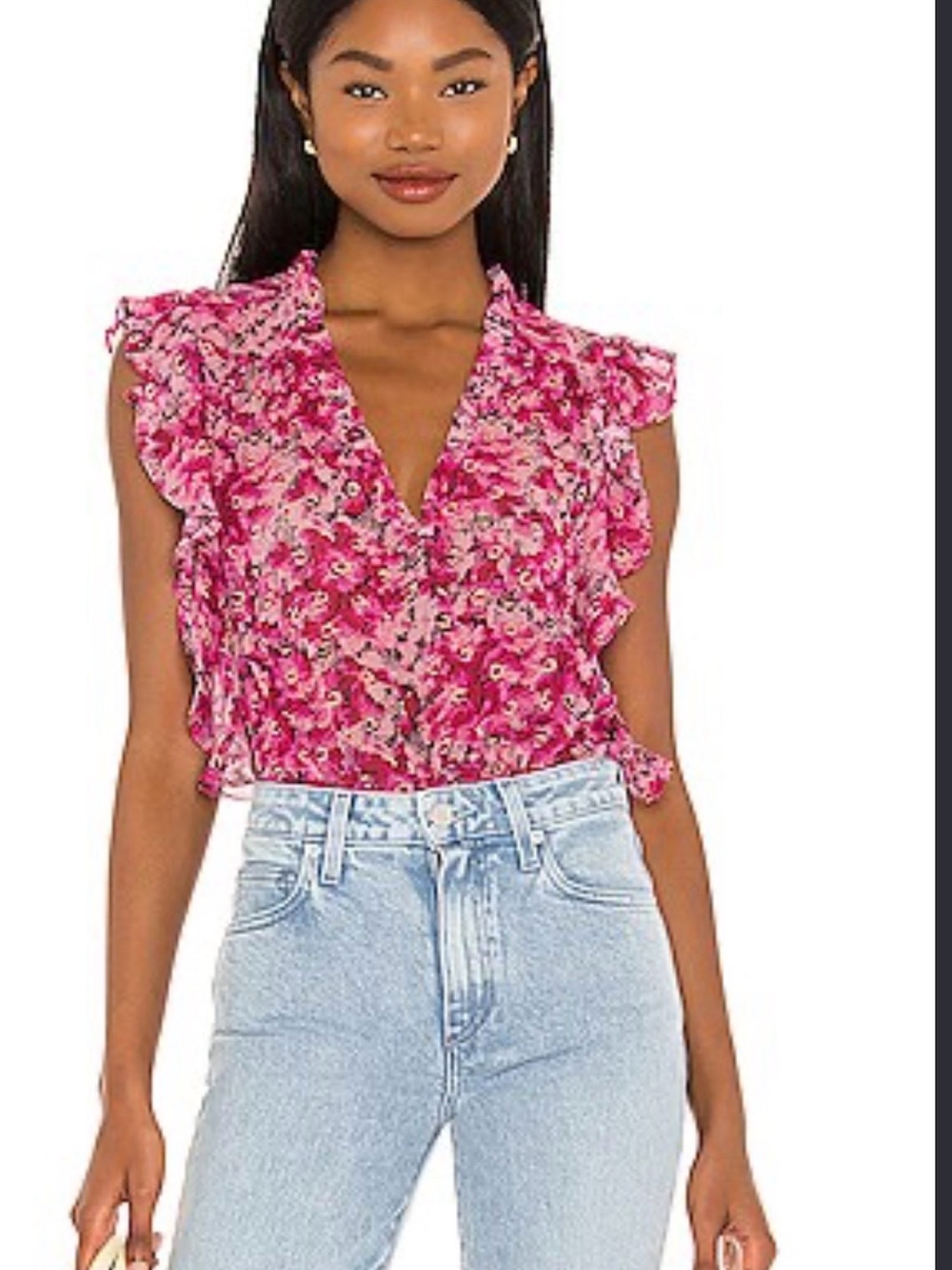 PAIGE Pink Floral 100/ silk Ruffle Sleeve Blouse